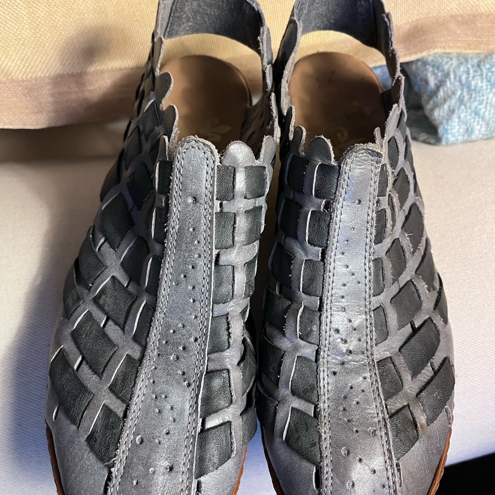 Rieker Antistress Blue Gray Woven Leather Slides Clog 37 - Picture 4 of 6